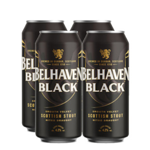 Belhaven Black Scottish Stout Nitro Draught 4.2% 440ml Can - 4 Pack