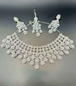 American Diamond AD Necklace for Women Party Wear Heavy Silver Jewellery – Uni&hellip;