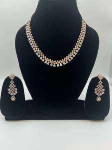 Rose Gold Plated Necklace with Peach color AD American Jewellery Sets – Unique Ethnic Wear