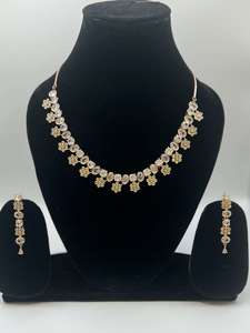 Gold flower necklace American Diamond Set – Unique Ethnic Wear