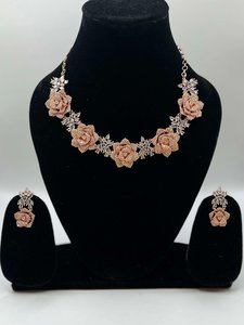 Products: Rose gold flower diamond necklace Set – Unique Ethnic Wear