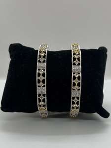 Products: BEAUTIFUL DESIGN GOLDEN AND SILVER POLISH AMERICAN DIAMOND BANGLE SETS – Unique Ethnic Wear