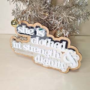 Products: 'She is clothed in strength' Layered Plaque