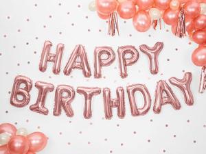 Adult Birthday Partyware: Happy Birthday Balloon Banner - Rose Gold