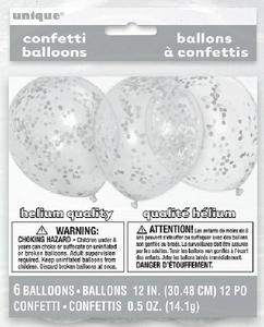 Confetti Balloons (6) - Silver (12")