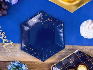Hexagonal Plates (6) - Navy and Gold (20cm)