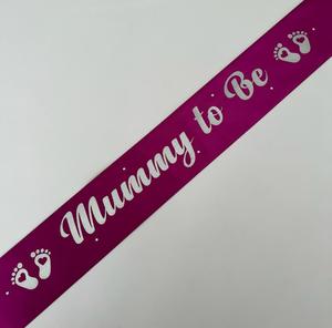 Baby Shower Sashes: Mummy to Be sash - Magenta with Silver *NEW FABRIC*