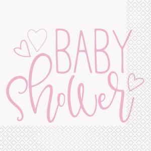 Napkins: Baby Shower Napkins - Pink/White