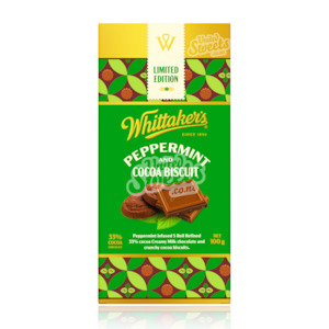 Front: Whittaker’s Peppermint and Cocoa Biscuit Milk Chocolate 100g (Limited Edition)