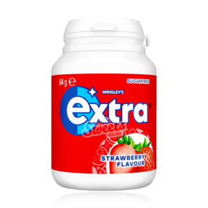 International: Wrigley's Extra Strawberry Chewing Gum Bottle 46pc 64g (UK MADE)