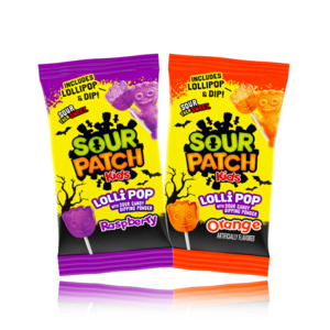 Sour Patch Kids Orange & Purple Lollipops With Sour Candy Dipping Powder-Single
