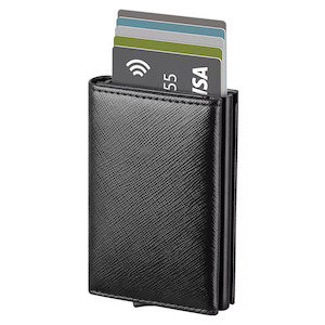 Wallet: Pop Up Card Case Leather Wallet for Men's - Black