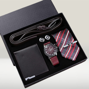 Gift Set: Valentines Day Gift Leather Wallet, Watch Belt Tie Wallet Cufflinks Gift set in one Box