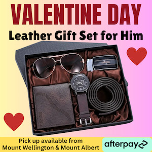 Gift Set: Valentines Day Gift Premium Leather 4PC Gift set Watch, Glasses, Leather Belt n Wallet Set for Men's