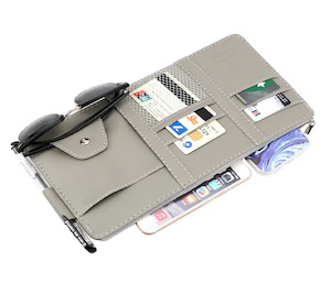 Leather Car Sun Visor With Multi-card Holder, Storage Wallet - Grey