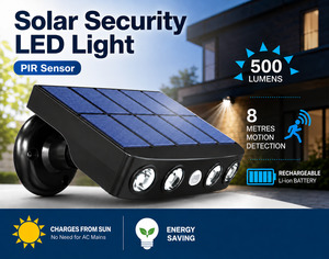 Frontpage: Solar Security LED Light, PIR Sensor ,1000mAh Rechargeable Battery