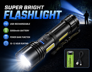 New Arrivals: Super Bright Rechargeable LED Flashlight Torch– 5000mAh, 7 Light Modes