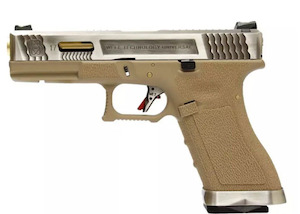 WE - Glock 17 T4 GBB Pistol - Gold barrel / Silver Slide / FDE Frame