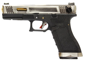 We Gbb: WE - Glock 18 T3 GBB Pistol - Gold barrel / Silver Slide