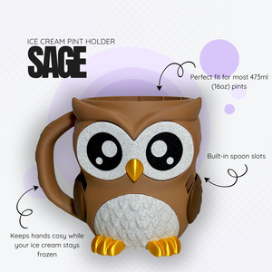 Products: Sage the Owl Ice Cream Pint Holder