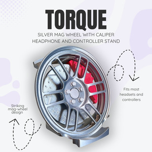 Controller Headset Stands: Torque the Silver Mag Wheel with Caliper Headphone and Controller Stand
