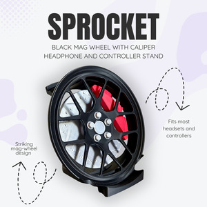 Controller Headset Stands: Sprocket the Black Mag Wheel with Caliper Headphone and Controller Stand