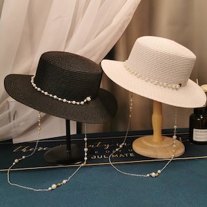 Traveler Hats: French Retro Pearl Chain Flat Travel Hat