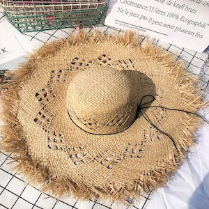 Women Summer Natural Raffia Straw Hat Girl Fashion Ribbon Floppy Travel Hat