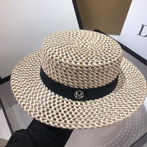 Traveler Hats: HT208 Retro Wide Brim Letter M Straw Hat Ladies Sun Hats Travel Hat