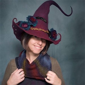 Women Modern Witch Hat Costume Pointed Wool Felt Halloween Party Hats Witch Hat