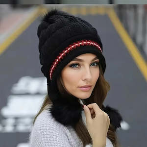 Cozy Fleece-Lined Knit Beanie with Ear Flaps & Pompom – Winter Hat for Women (&hellip;