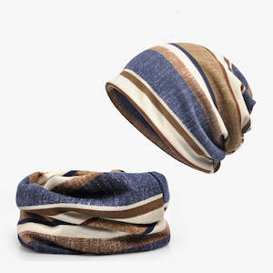 Unisex Striped Knit Beanie – Casual Pullover Hat with Scarf-Inspired Look