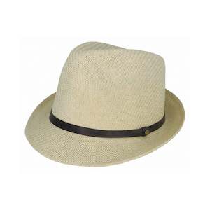 All: Woven Teardrop Trilby Hat with Faux Leather Band and Bronze Stud
