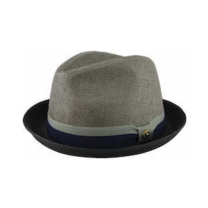 Two-Tone Woven Trilby Hat with Braided Brim, Petersham Band and Stud Trim