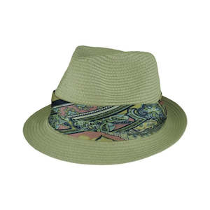 Paper Braid Trilby Hat with Satin Print Band – Combo A
