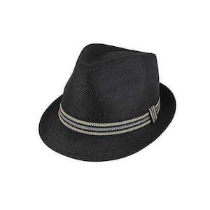 Doug Woven Polyester Trilby Hat with Stripe Ribbon Band