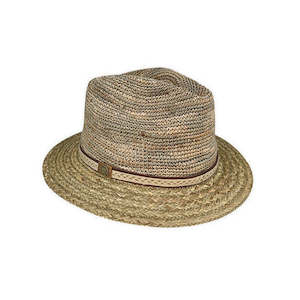San Pedro – Crochet Seagrass Crown Fedora with Braided Brim and Vegan Leather Band