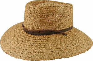 Premium Wide Brim Hats: Braided Raffia Wide Brim Aussie Hat with Suede Band and Chin Tie – UPF 50+