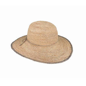 Premium Wide Brim Hats: Carly Crochet Raffia Wide Brim Hat with Adjustable Fit