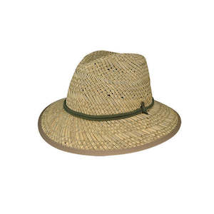 Premium Straw Hats: Portsea Rush Straw Wide Brim Safari Hat with Palm Print Underbrim