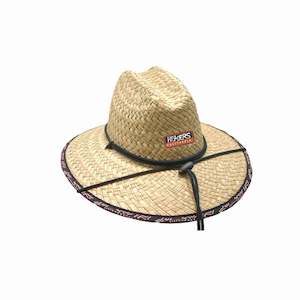 Premium Straw Hats: Leon – Wide Brim Deluxe Rush Straw Surf Hat with Cotton Lining and Chin Toggle