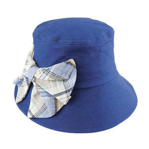 Cotton Bucket Hat with Check Pattern Side Bow and Brim Underside