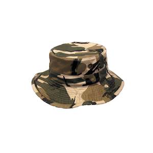 Premium Bucket Hats: Flynn – Camo Twill Bucket Hat with Tie