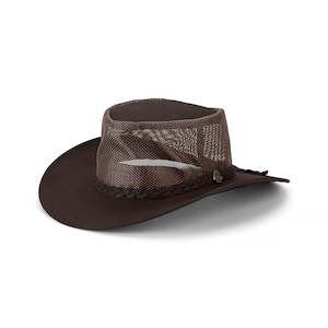 Premium Leather Hats: Jacko – MFSR Slicker Leather Lowlander Hat with Mesh Crown and Braided Band