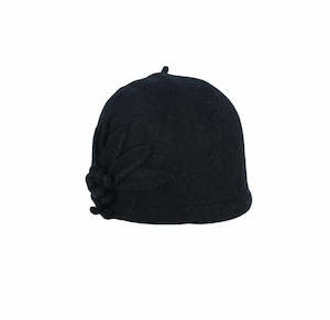 Premium Wool Caps: Clara Boiled Wool Pull-On Hat with Flower and Leaf Side Design