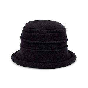 Premium Wool Caps: Olivia – Boiled Wool Cloche Hat with Rimmed Crown and Turned Brim