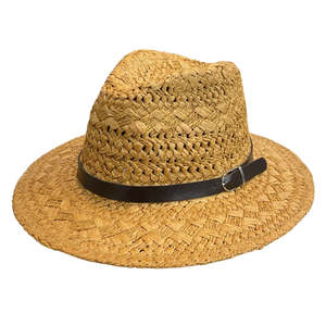 Straw Hats: Women’s Fedora Style Straw Hat with Adjustable Fit & Leather Band