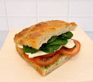 All: Pesto + mozzarella focaccia (vegetarian)