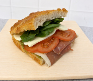 All: Prosciutto + mozzarella focaccia