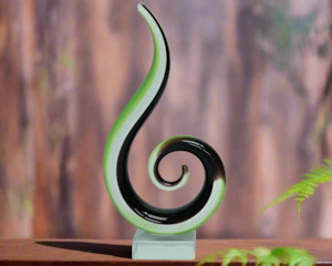 Outdoor Decor: Glass Hook Koru Dark Green and Black - 24CM